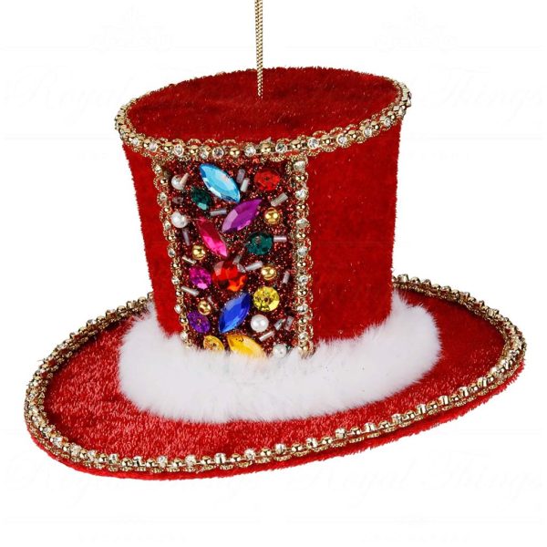 Br 41029 Goodwill Christmas Ornaments Fabric Jewel Funky Xmas Top Hat Ornament Red White