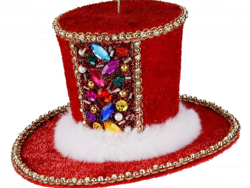 Br 41029 Goodwill Christmas Ornaments Fabric Jewel Funky Xmas Top Hat Ornament Red White