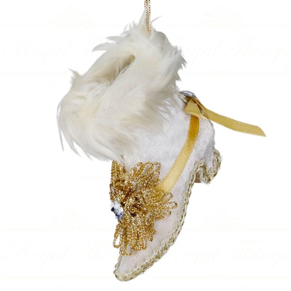 Br 41034 Goodwill Christmas Ornaments Fabric Fur Shoe Ornament White Gold