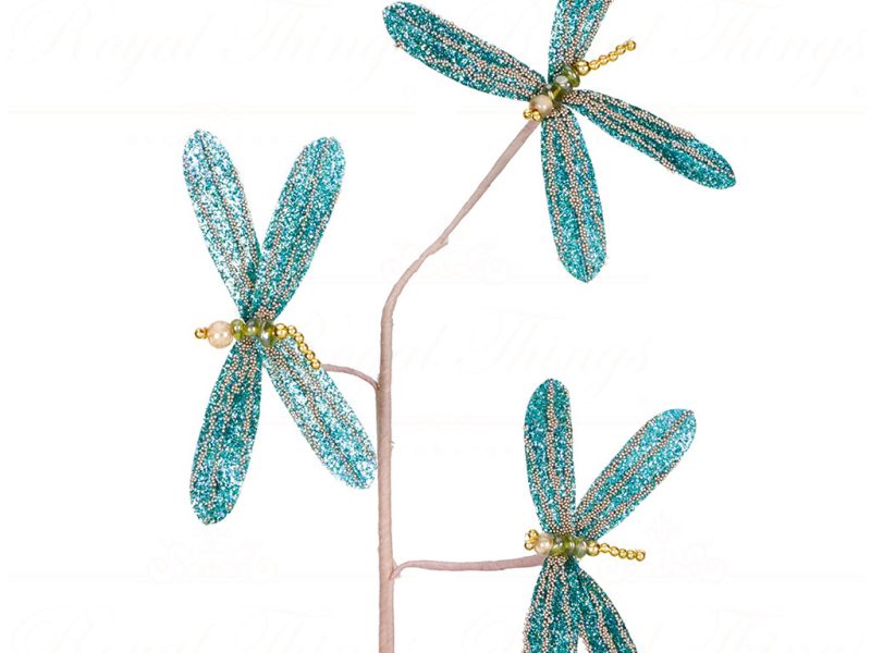 Br 41116 Goodwill Christmas Branches Beaded 3 Dragonfly Stem Green Gold