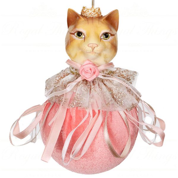 Br 41124 Goodwill Christmas Ornaments Cat Head On Fabric Ball Ornament Light Pink Brown