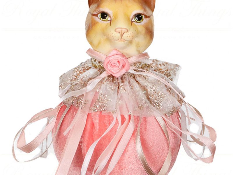 Br 41124 Goodwill Christmas Ornaments Cat Head On Fabric Ball Ornament Light Pink Brown