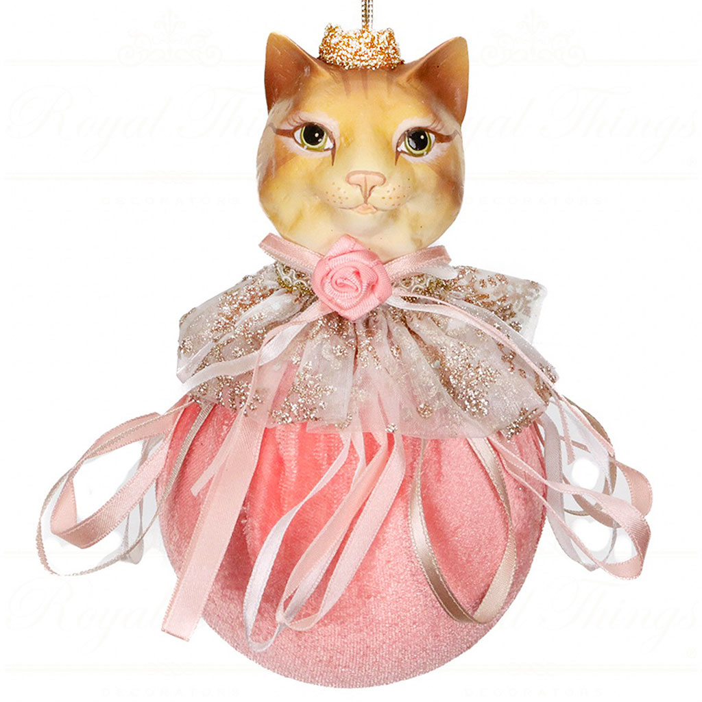 BR 41124 goodwill christmas ornaments cat head on fabric ball ornament light pink brown Br 41124 Goodwill Christmas Ornaments Cat Head On Fabric Ball Ornament Light Pink Brown