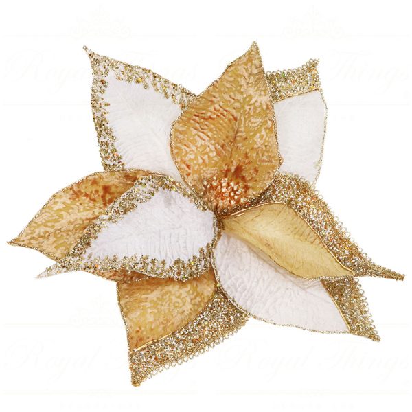 Br 41138 Goodwill Christmas Flowers Fabric Poinsettia On Clip Gold Cream