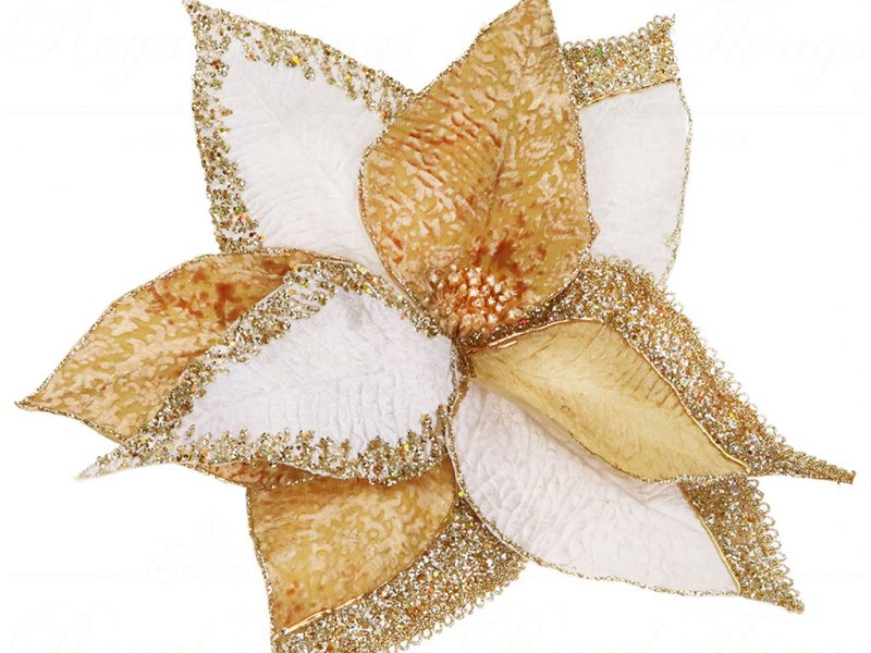 Br 41138 Goodwill Christmas Flowers Fabric Poinsettia On Clip Gold Cream