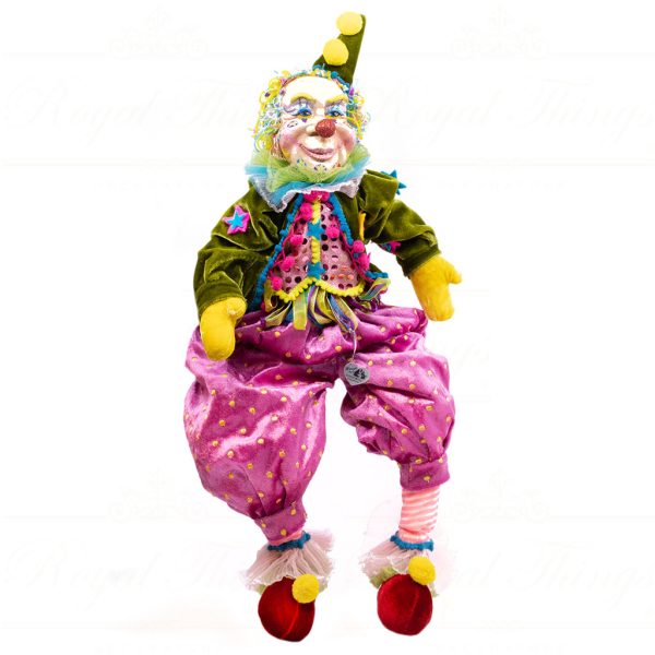 C 10355 Goodwill Christmas Dolls Cirque Magique Clown Doll Purple Green Pink