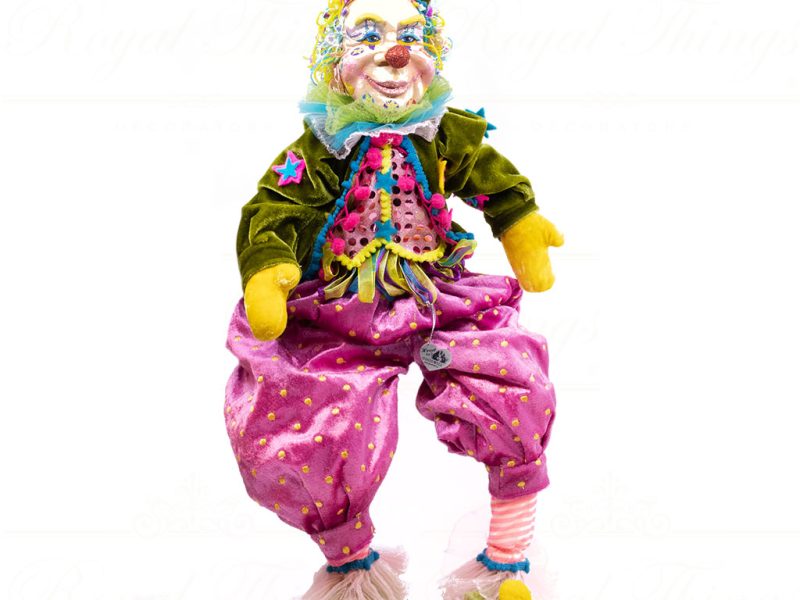 C 10355 Goodwill Christmas Dolls Cirque Magique Clown Doll Purple Green Pink