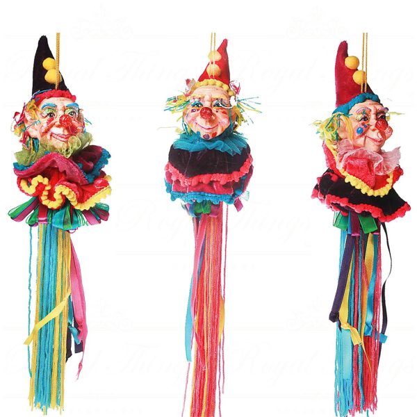 C 10357 Goodwill Christmas Ornaments Cirque Magique Clown Tassel Ornament Pink Blue Green
