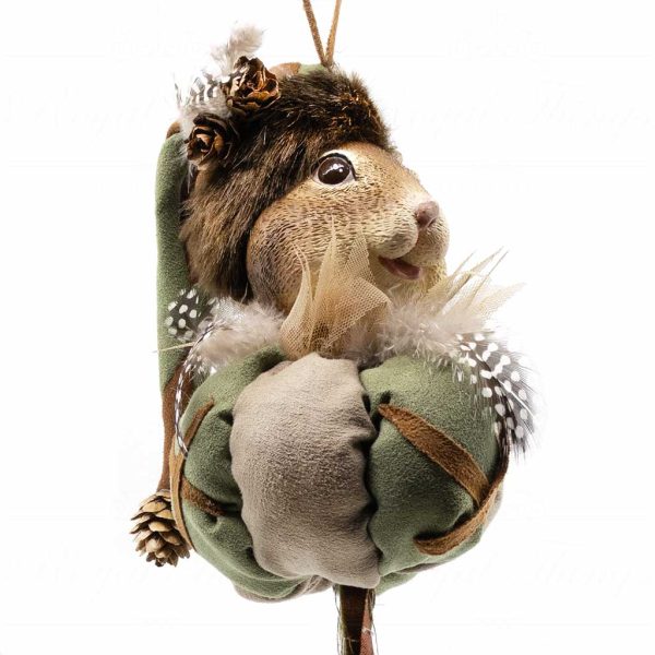 C 11024 Goodwill Christmas Ornaments Woodland Squirrel Ball Brown Green Cream Detail2