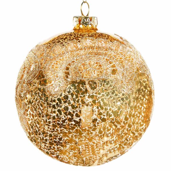 C 17152 Goodwill Christmas Balls Glass Antique Lace Ball Gold