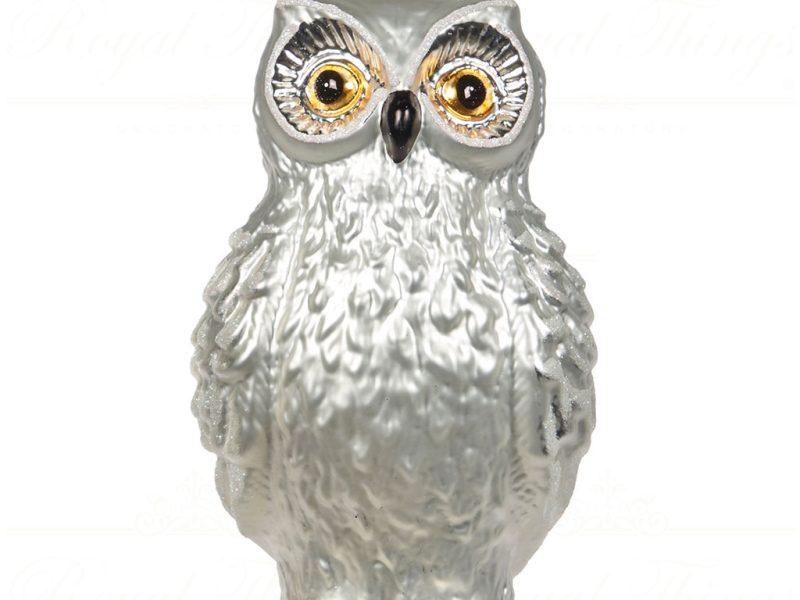 C 17372 Goodwill Glass Christmas Ornaments Glass Owl Ornament White