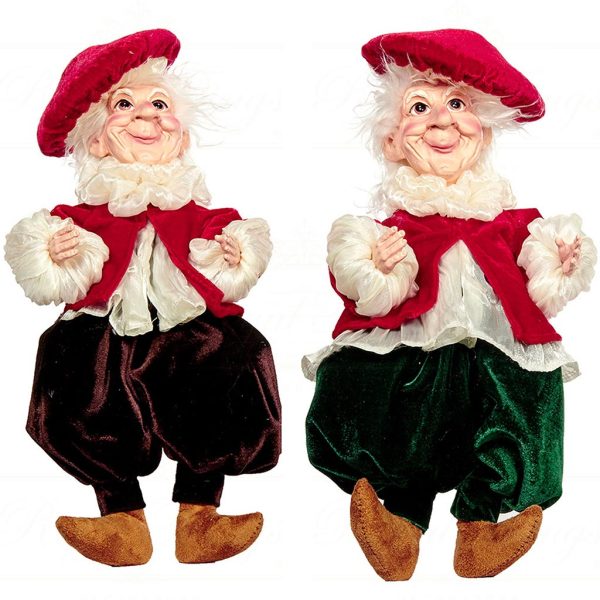 C 18057 Goodwill Fairy Elf Dolls Mushroom Puffy Elf Red Green Brown White