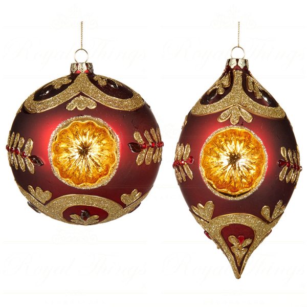 C 18105 Goodwill Glass Christmas Balls Glass Refl Vine Ball Fin Red Gold