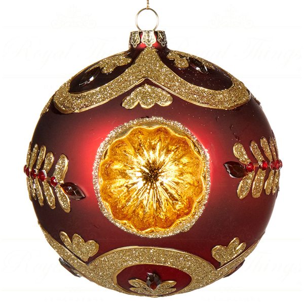C 18105 Goodwill Glass Christmas Balls Glass Refl Vine Ball Fin Red Gold Variation Round