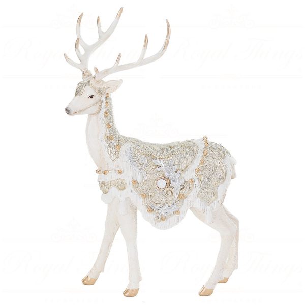D 42039 Goodwill Christmas Decorative Items Regal Deer With Saddle Tabletop Cream Champ Gold