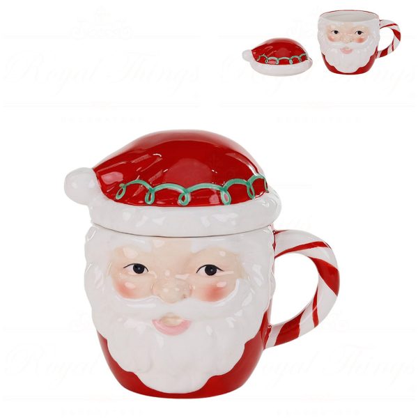 D 42047 Goodwill Christmas Decorative Items Dolom.candy Santa Mug With Lid Tabletop Red Green White