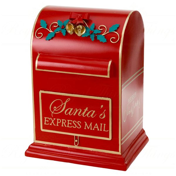 D 42110 Goodwill Christmas Decorative Items Metal Xmas Express Mail Box Tabletop Red