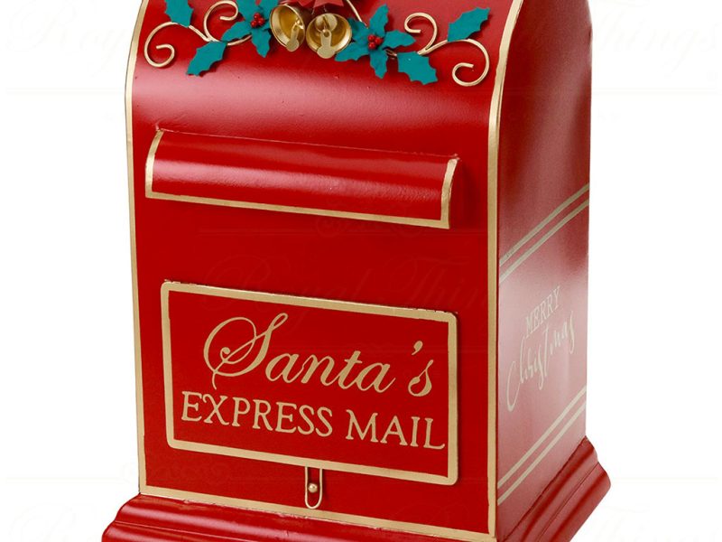 D 42110 Goodwill Christmas Decorative Items Metal Xmas Express Mail Box Tabletop Red
