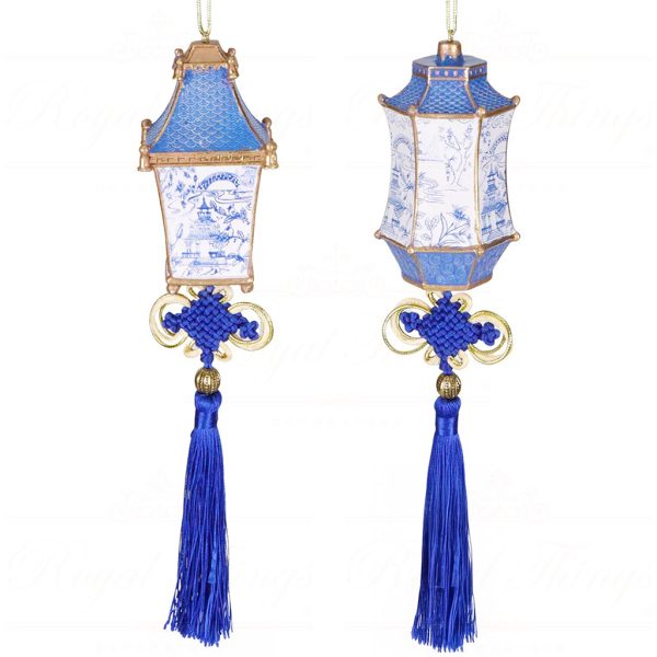 D 42205 Goodwill Christmas Ornaments Lantern With Tassel Ornament Blue White