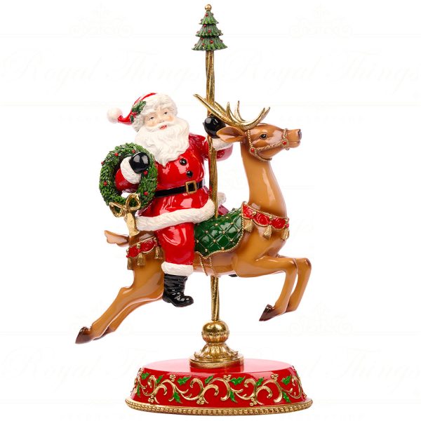 D 42208 Goodwill Christmas Decorative Items Carousel Deer With Santa Tabletop Red Brown