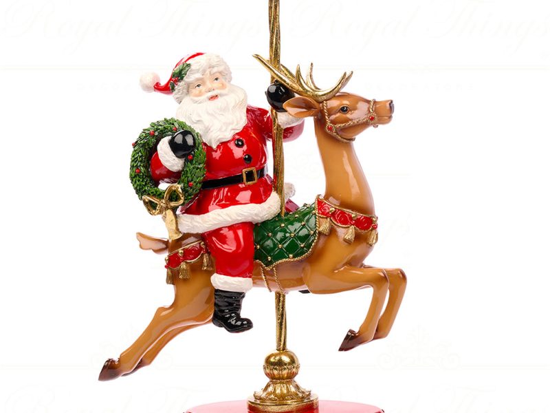 D 42208 Goodwill Christmas Decorative Items Carousel Deer With Santa Tabletop Red Brown