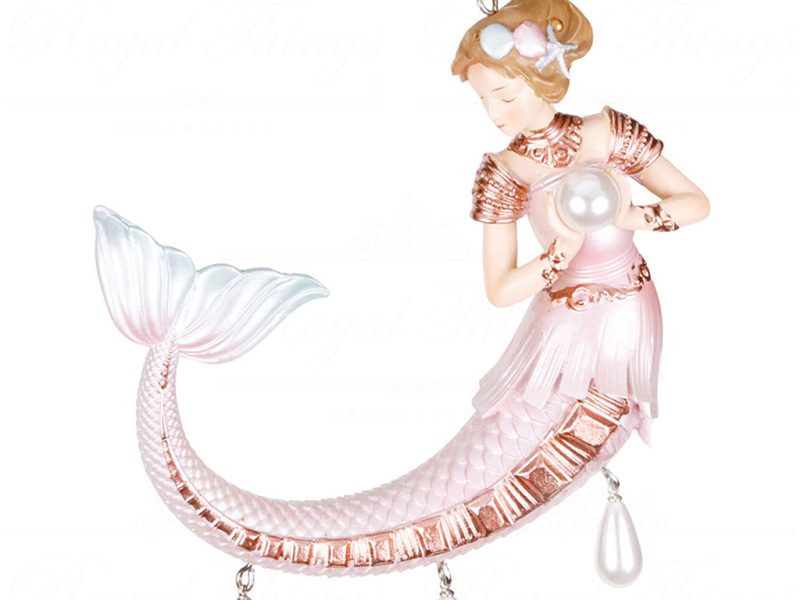D 42219 Goodwill Christmas Ornaments Mermaid With Pearl Dangle Ornament Pink White