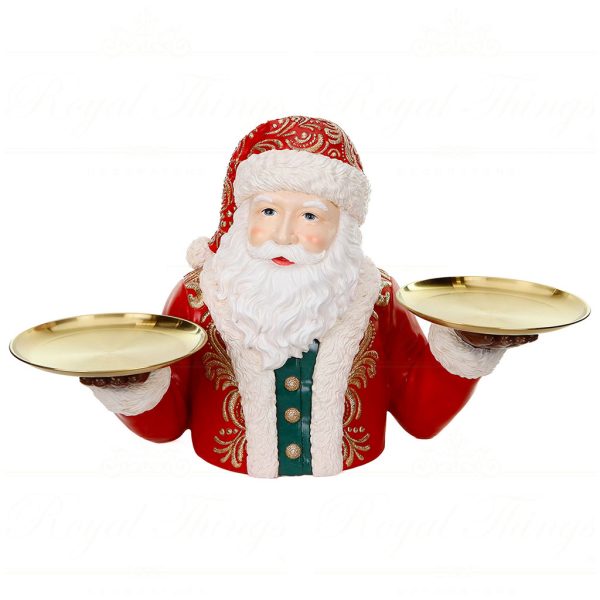 D 42229 Goodwill Christmas Decorative Items Santa Bust With Metal Plates Tabletop Red Green