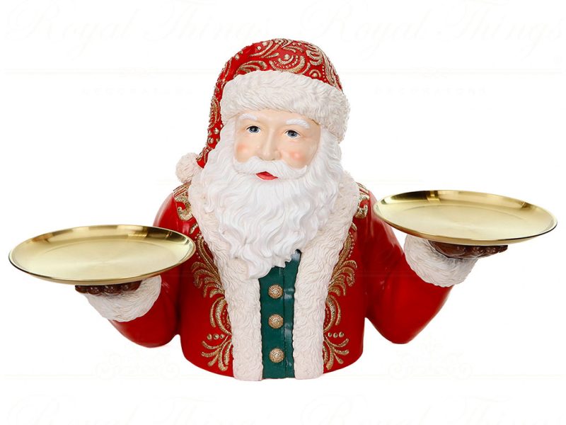 D 42229 Goodwill Christmas Decorative Items Santa Bust With Metal Plates Tabletop Red Green