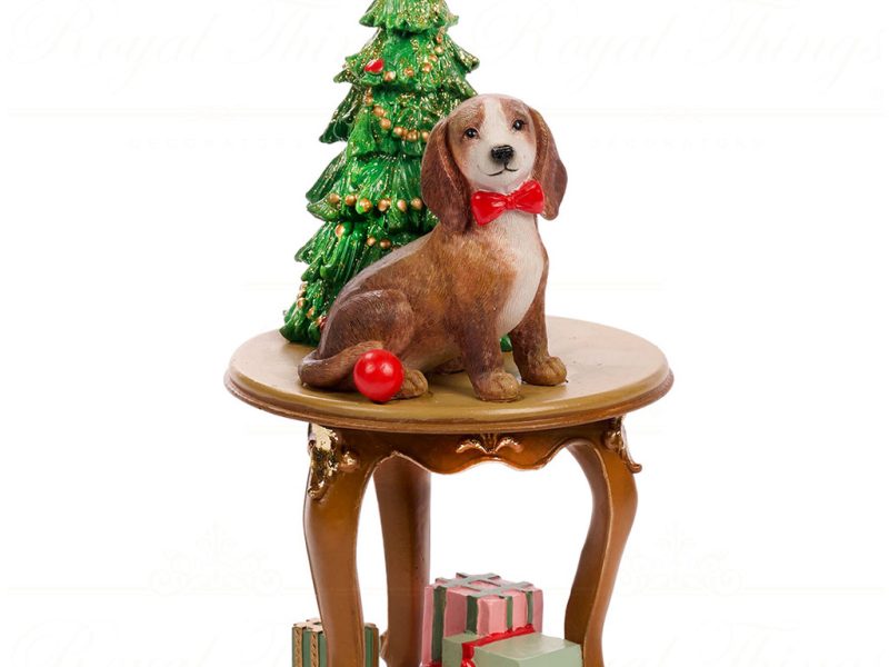 D 42247 Goodwill Christmas Decorative Items Dog Xmas Tree On Table Tabletop Brown Green