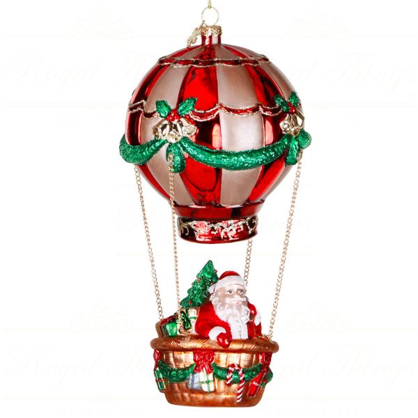 D 42283 Goodwill Christmas Ornaments Glass Santa Hot Air Balloon Ornament Red White Green