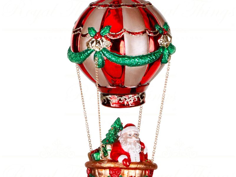 D 42283 Goodwill Christmas Ornaments Glass Santa Hot Air Balloon Ornament Red White Green