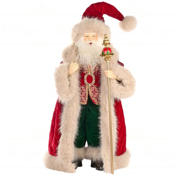 D 42288 Goodwill Christmas Dolls Fabric Santa With Staff Doll Tabletop Burgundy Green White
