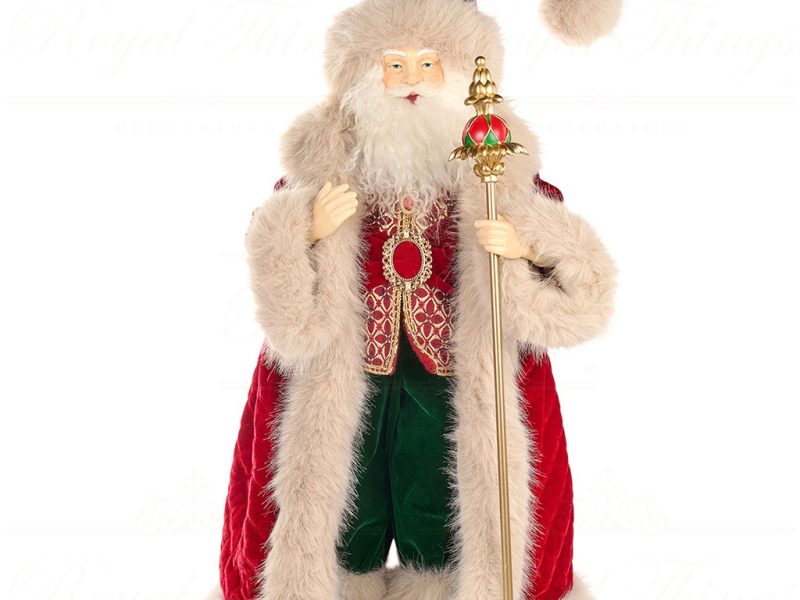 D 42288 Goodwill Christmas Dolls Fabric Santa With Staff Doll Tabletop Burgundy Green White