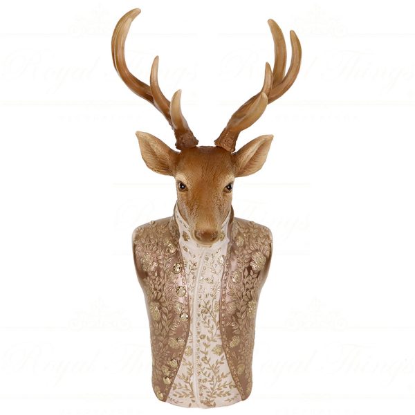 D 42338 Goodwill Christmas Decorative Items Gentleman Deer Bust Tabletop Brown Cream