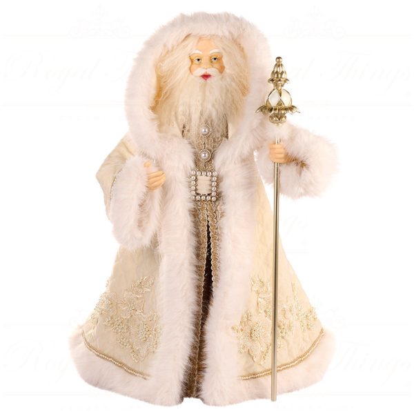 D 42343 Goodwill Christmas Dolls Fabric Santa With Staff Doll Tabletop Cream White