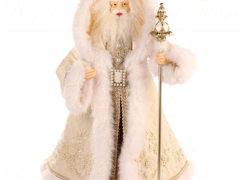 D 42343 Goodwill Christmas Dolls Fabric Santa With Staff Doll Tabletop Cream White