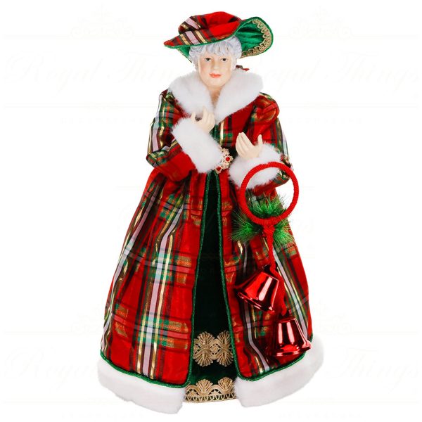 D 42349 Goodwill Christmas Dolls Fabric Tartan Mrs Claus Doll With Bells Tabletop Red Green White