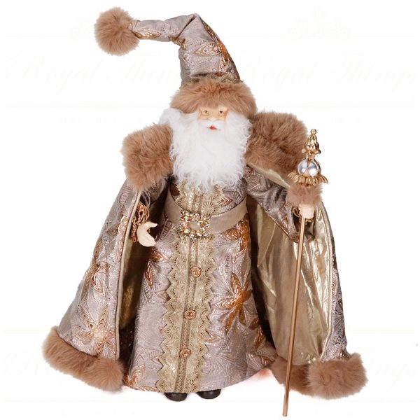 D 42371 Goodwill Christmas Dolls Fabric Brocade Santa Doll Tabletop Champagne Brown