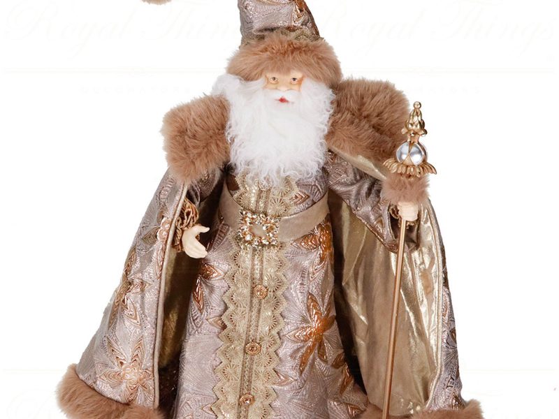 D 42371 Goodwill Christmas Dolls Fabric Brocade Santa Doll Tabletop Champagne Brown