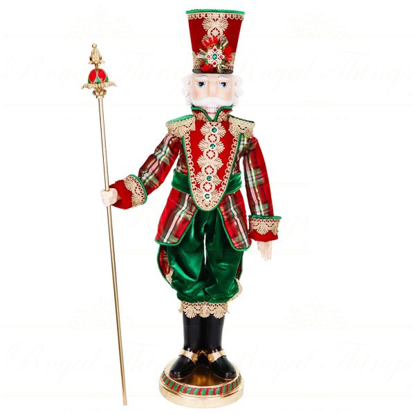 D 42372 Goodwill Christmas Decorative Items Fabric Tartan Nutcracker On Base Tabletop Red Green Gold