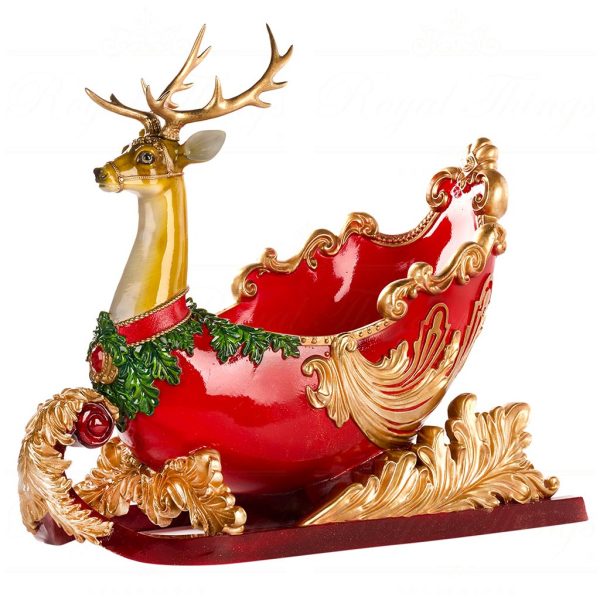 D 42376 Goodwill Christmas Decorative Items Deer Sleigh Planter Not Waterproof Tabletop Red Gold