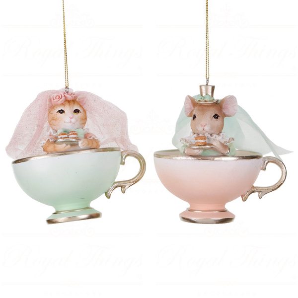 D 42381 Goodwill Christmas Ornaments Hug In Mug Cat Mouse Lady Ornament Pink Green