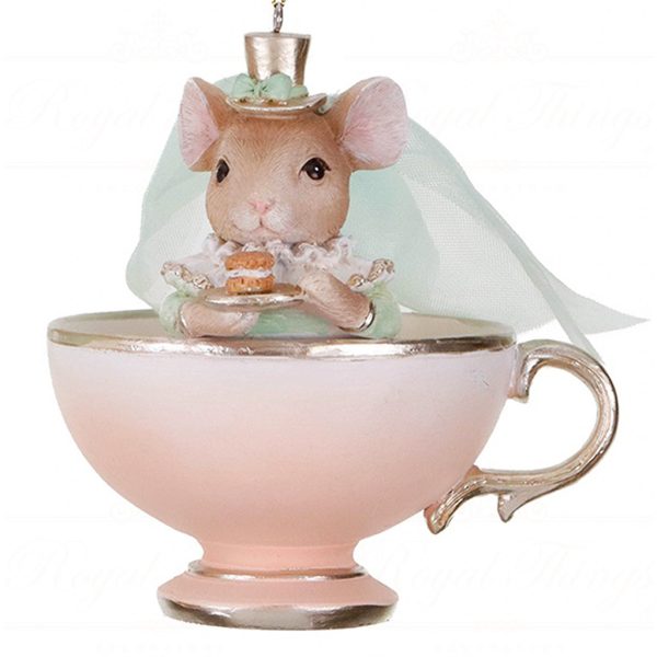 D 42381 Goodwill Christmas Ornaments Hug In Mug Cat Mouse Lady Ornament Pink Green Mouse