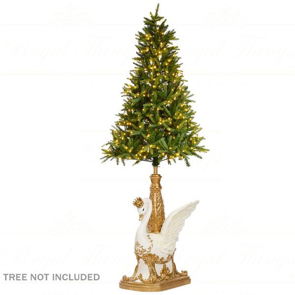 D 42388 Goodwill Christmas Decorative Items Swan Tree Stand Tabletop Cream Gold