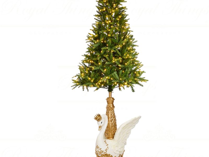 D 42388 Goodwill Christmas Decorative Items Swan Tree Stand Tabletop Cream Gold