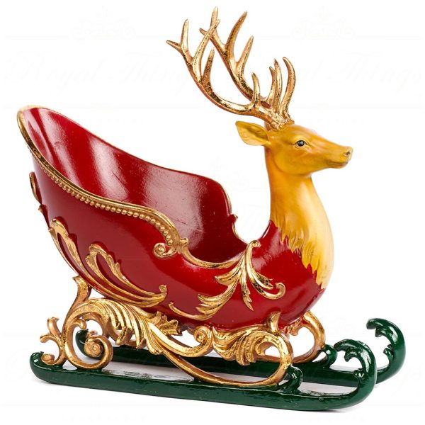 D 46058 Goodwill Tabletop Deer Sleigh Tabletop Burgundy Green Gold