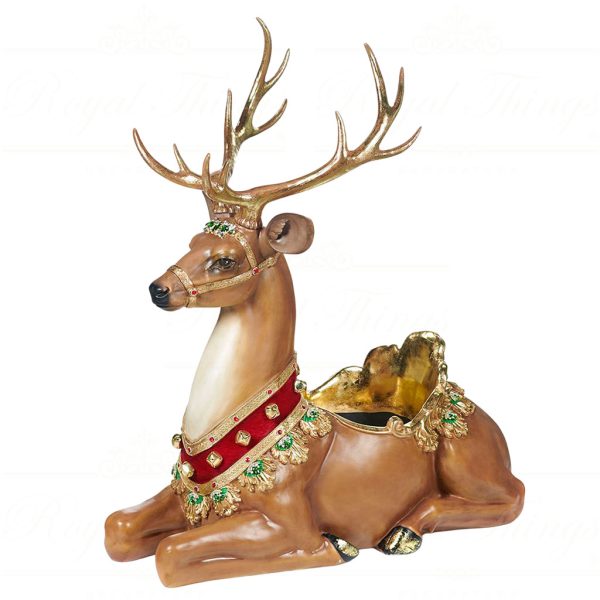 D 47149 Goodwill Christmas Decorative Items Lying Deer Flowerpot Display Brown Gold Red
