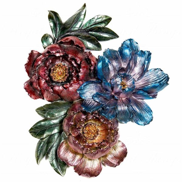 D 48067 Goodwill Decorative Items Metallic Flowers Wall Display Purple Blue