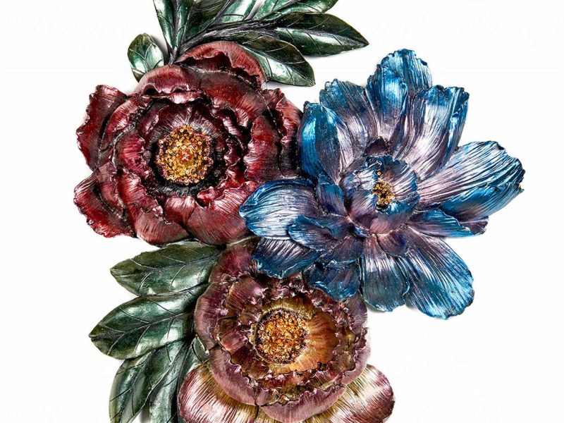 D 48067 Goodwill Decorative Items Metallic Flowers Wall Display Purple Blue
