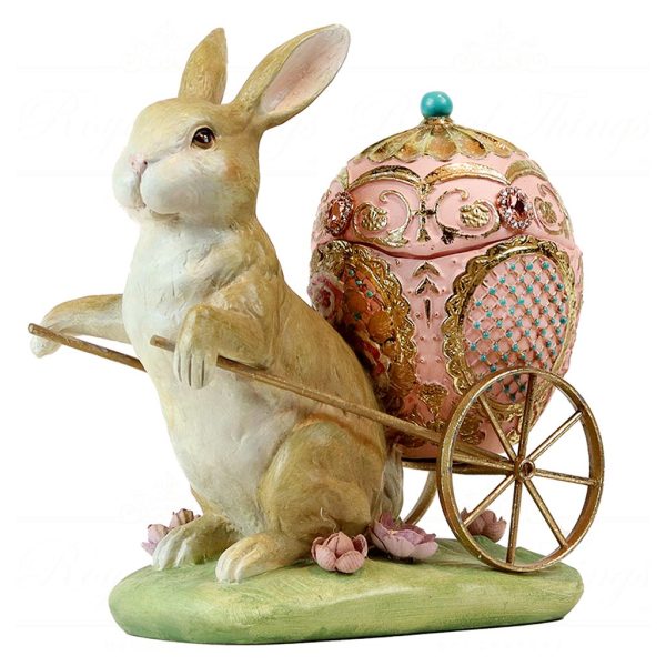 De 30031 Goodwill Tabletop Rabbit Pulling Egg Cart Box Tabletop Pink Cream Green Gold
